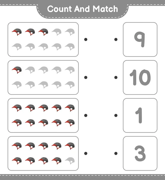 Menghitung Dan Mencocokkan Menghitung Jumlah Sepeda Helm Dan Mencocokkan Dengan - Stok Vektor
