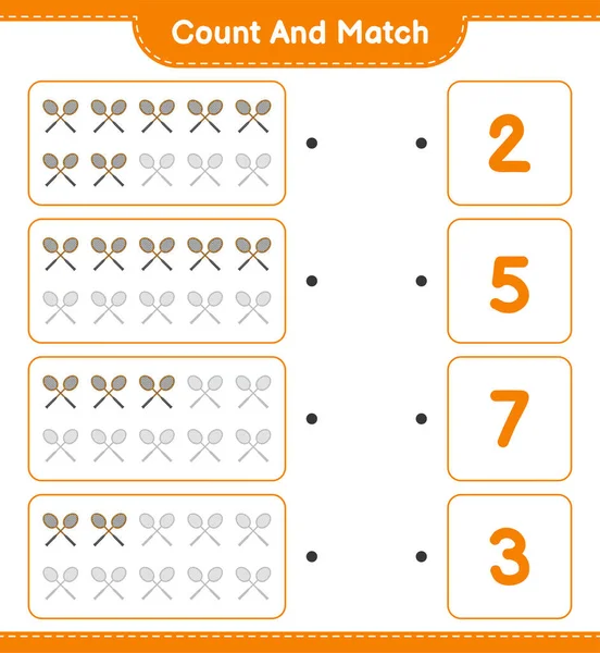 Tel Match Tel Het Aantal Badminton Rackets Match Met Juiste — Stockvector