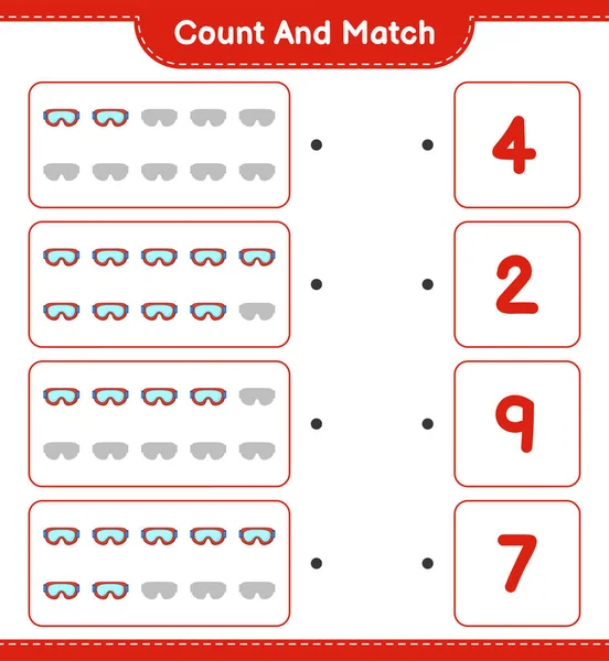 Tel Match Tel Het Aantal Goggle Match Met Juiste Nummers — Stockvector