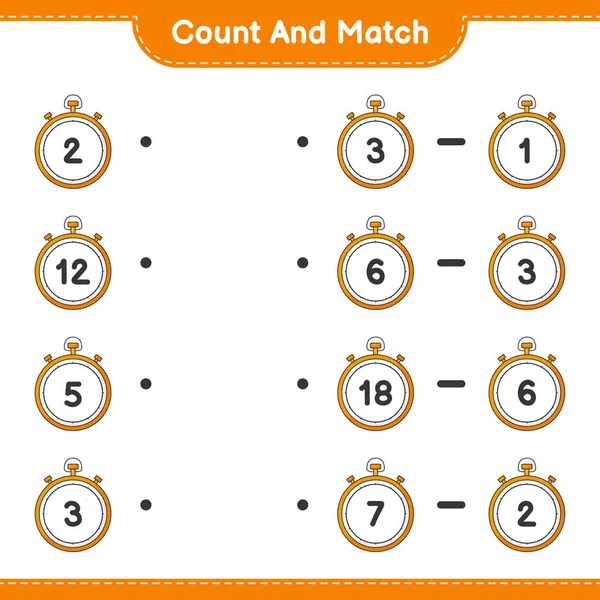 Count Match Count Number Stopwatch Match Right Numbers Educational Children — Stock Vector