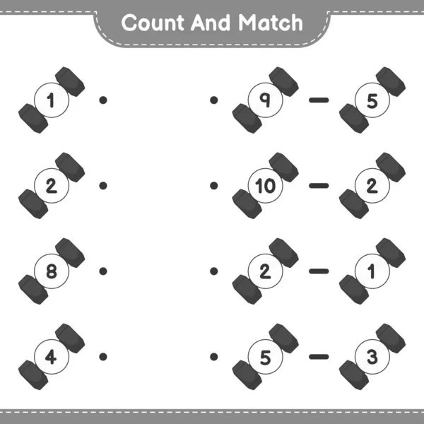 Contare Abbinare Contare Numero Dumbbell Abbinare Con Numeri Giusti Gioco — Vettoriale Stock