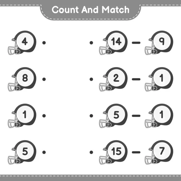 Tel Match Tel Het Aantal Voetbalhelm Match Met Juiste Nummers — Stockvector