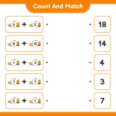 Say ve eşleştir, Koşu Ayakkabısı sayısını say ve doğru numaralarla eşleştir. Eğitimsel çocuk oyunu, yazdırılabilir çalışma tablosu, vektör illüstrasyonu