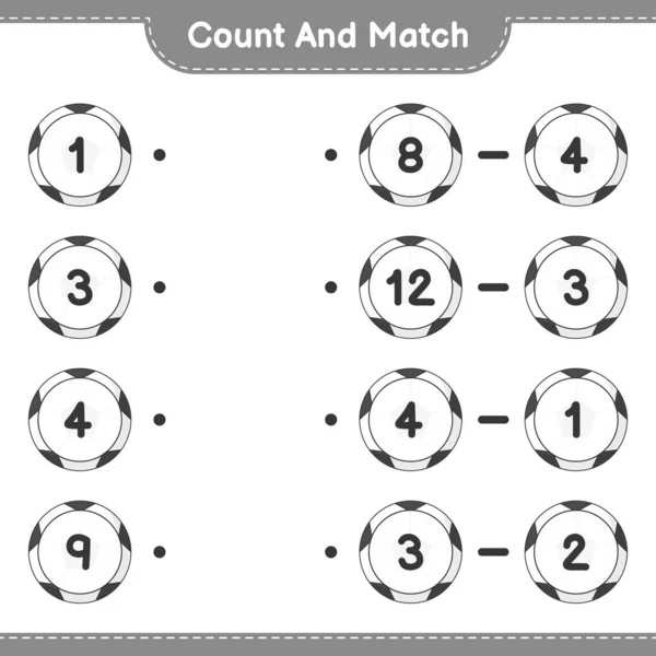 Počítejte Zápas Spočítejte Číslo Fotbalového Míče Zápas Správnými Čísly Vzdělávací — Stockový vektor
