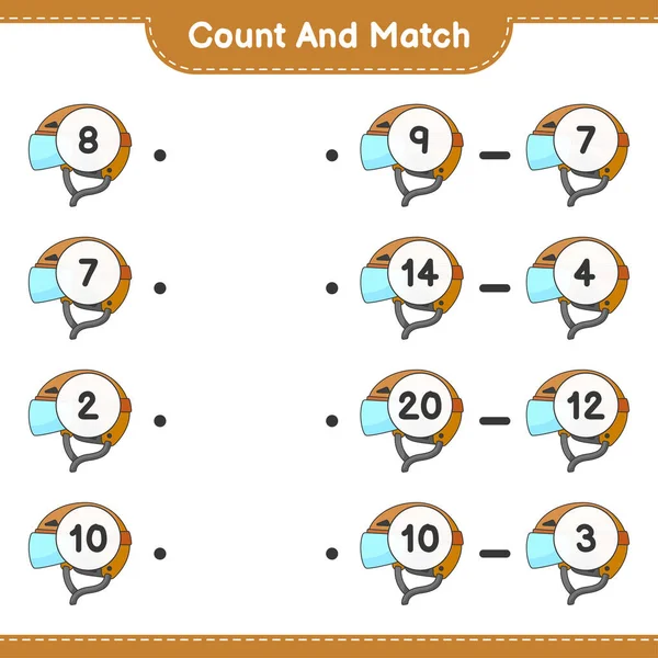 Count Match Count Number Hockey Helmet Match Right Numbers Educational — Stock Vector