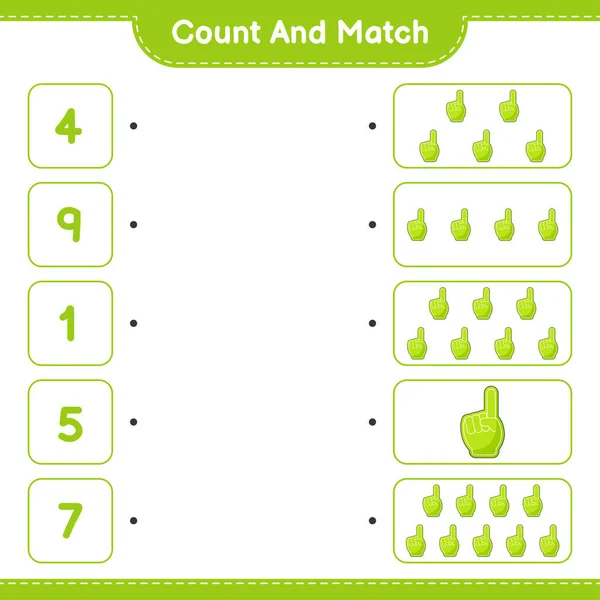 计数和匹配 计数泡沫手指的数量 并与正确的数字匹配 教育儿童游戏 可打印工作表 矢量图解 — 图库矢量图片