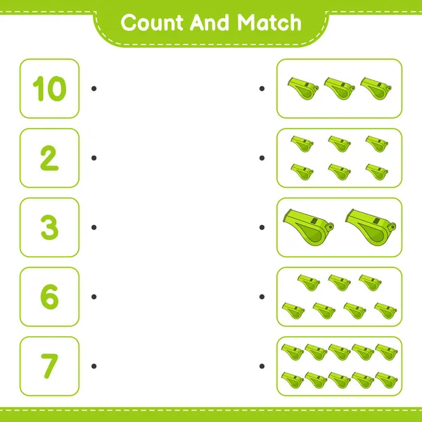 Count Match Count Number Whistle Match Right Numbers Educational Children — Stock Vector