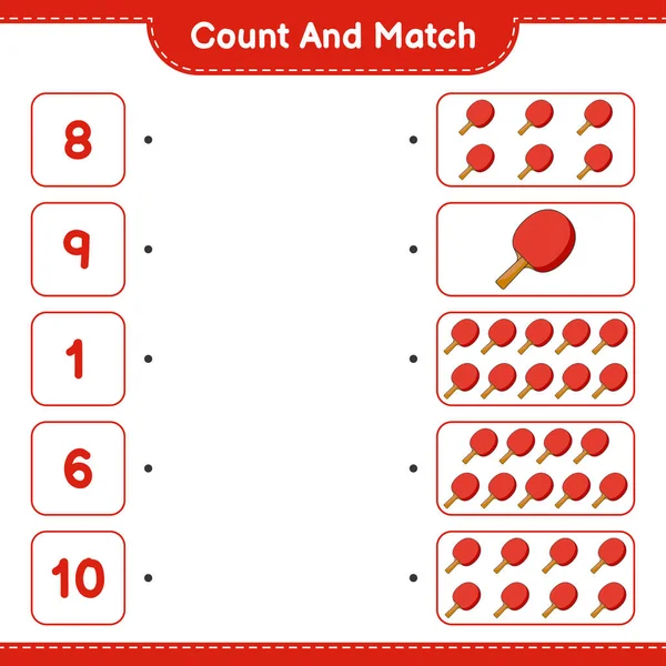 Zählen Und Übereinstimmen Die Anzahl Der Tischtennisschläger Zählen Und Mit — Stockvektor