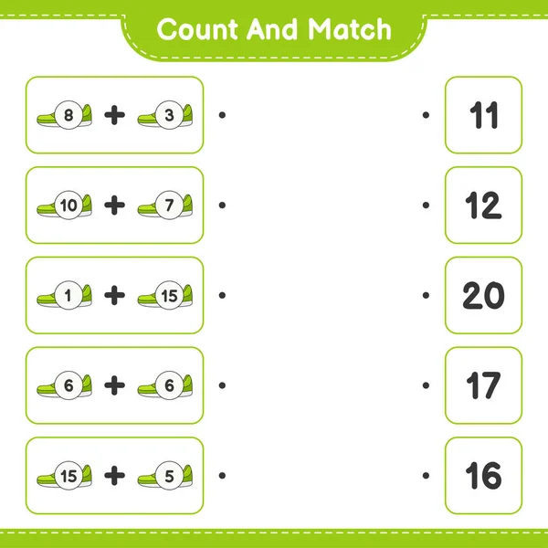 Počítejte Porovnejte Spočítejte Číslo Tenisky Porovnejte Správnými Čísly Vzdělávací Dětská — Stockový vektor
