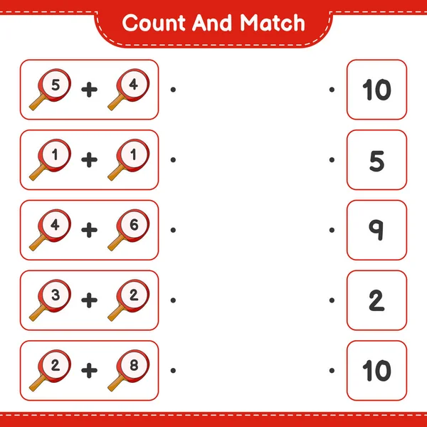 计数和匹配 计数乒乓球的数量 并与正确的数字匹配 教育儿童游戏 可打印工作表 矢量图解 — 图库矢量图片