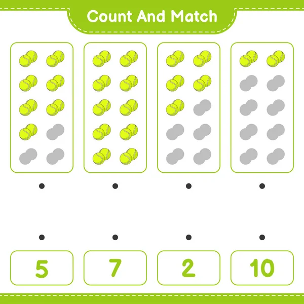 Zählen Und Übereinstimmen Die Anzahl Der Tennisbälle Zählen Und Mit — Stockvektor