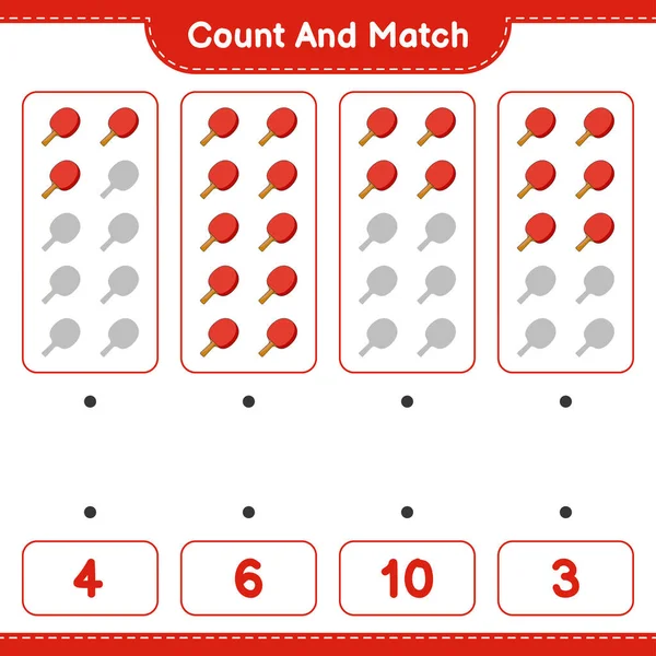 计数和匹配 计数乒乓球的数量 并与正确的数字匹配 教育儿童游戏 可打印工作表 矢量图解 — 图库矢量图片