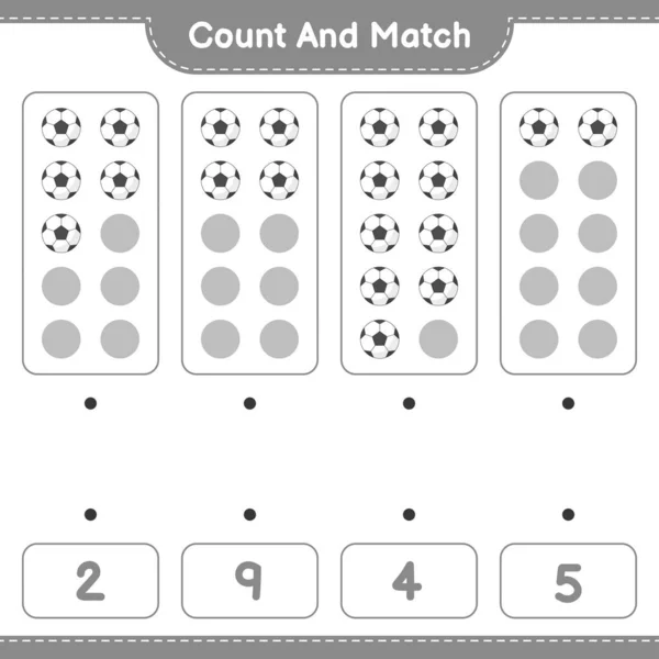 Contar Coincidir Contar Número Balón Fútbol Coincidir Con Los Números — Archivo Imágenes Vectoriales