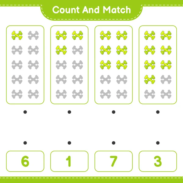 Contar Coincidir Contar Número Dumbbell Coincidir Con Los Números Correctos — Vector de stock