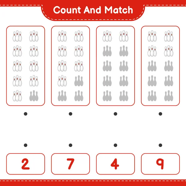 Tel Match Tel Het Aantal Bowling Pin Match Met Juiste — Stockvector