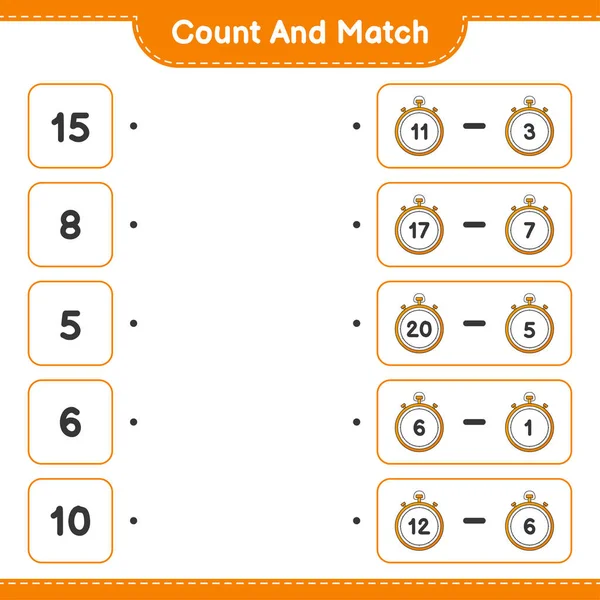 Подсчитайте Сравните Посчитайте Количество Секундомеров Сравните Правильными Числами Образовательные Игры — стоковый вектор
