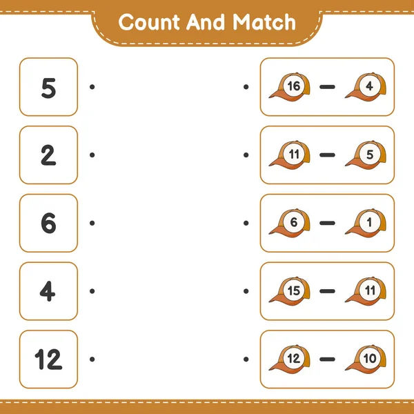 计数和匹配 计数帽子的数量和匹配的正确数字 教育儿童游戏 可打印工作表 矢量图解 — 图库矢量图片