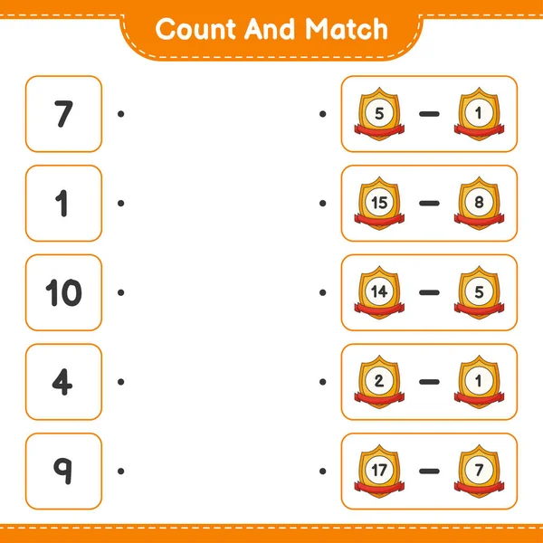 计数和匹配 计数奖杯的数量和匹配的正确数量 教育儿童游戏 可打印工作表 矢量图解 — 图库矢量图片
