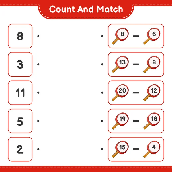 Contare Abbinare Contare Numero Racchetta Ping Pong Abbinare Con Numeri — Vettoriale Stock