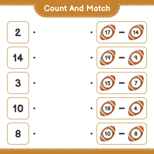 Count Match Count Number Rugby Ball Match Right Numbers Educational — Stock Vector