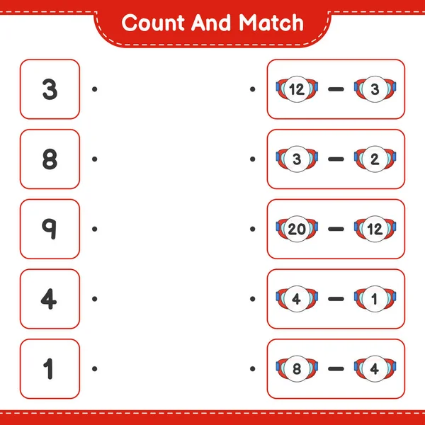 Count Match Count Number Goggle Match Right Numbers Educational Children — Stock Vector