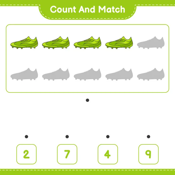 Počítejte Zápas Spočítat Počet Fotbalových Bot Zápas Správnými Čísly Vzdělávací — Stockový vektor