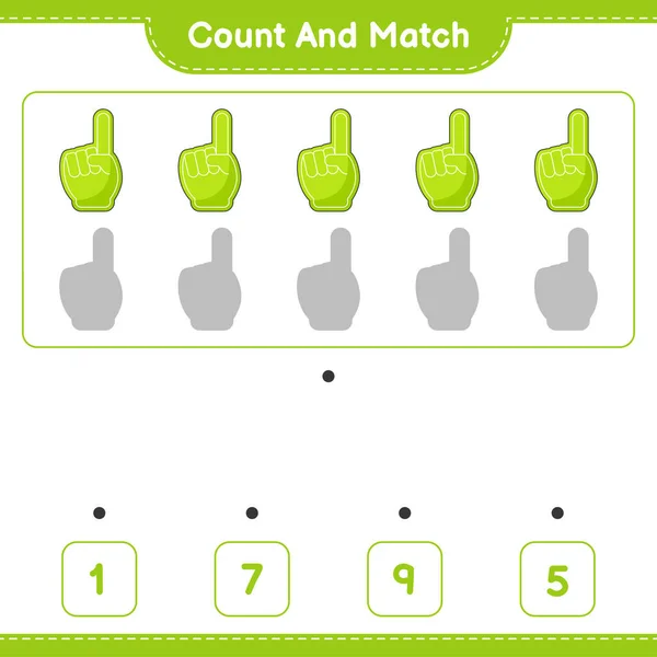 Count Match Count Number Foam Finger Match Right Numbers Educational — Stock Vector