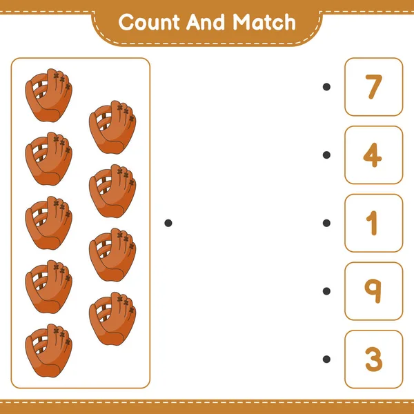 Count Match Count Number Baseball Glove Match Right Numbers Educational — Stock Vector