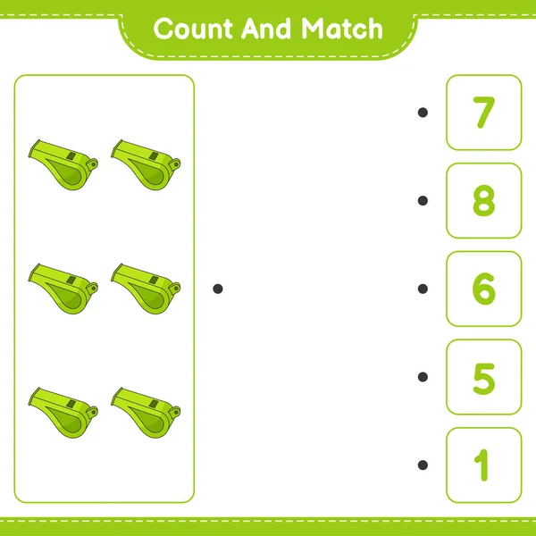 计数和匹配 计数的数量吹口哨和匹配与正确的数字 教育儿童游戏 可打印工作表 矢量图解 — 图库矢量图片