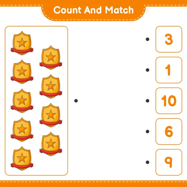 Count Match Count Number Trophy Match Right Numbers Educational Children — Stock Vector