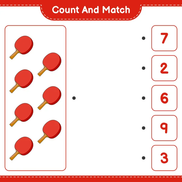 Contare Abbinare Contare Numero Racchetta Ping Pong Abbinare Con Numeri — Vettoriale Stock