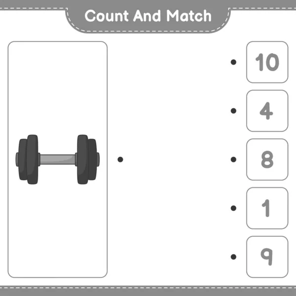 Say Eşleştir Dumbbell Sayısını Say Doğru Numaralarla Eşleştir Eğitimsel Çocuk — Stok Vektör