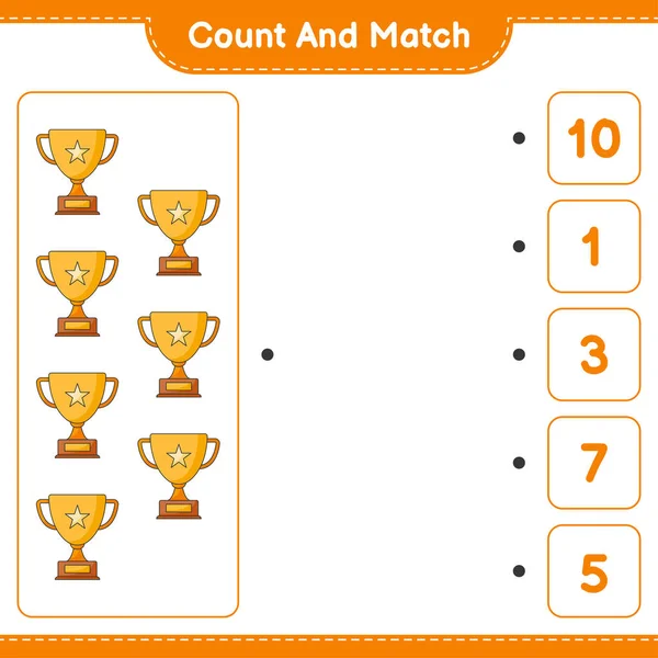 Contar Emparejar Contar Número Trofeo Emparejar Con Los Números Correctos — Vector de stock