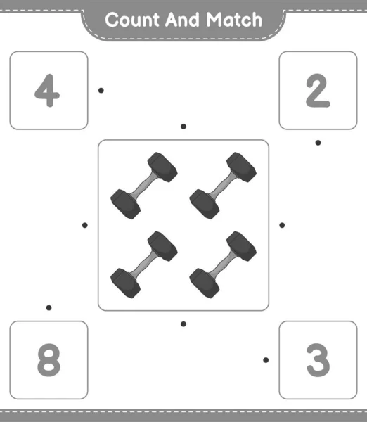 Contare Abbinare Contare Numero Dumbbell Abbinare Con Numeri Giusti Gioco — Vettoriale Stock