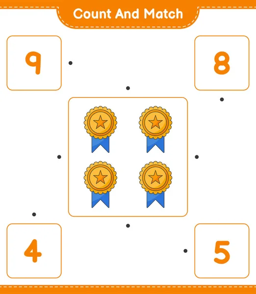 カウントして一致させ トロフィーの数を数え 正しい数と一致させます 教育用子供ゲーム 印刷可能なワークシート ベクトルイラスト — ストックベクタ