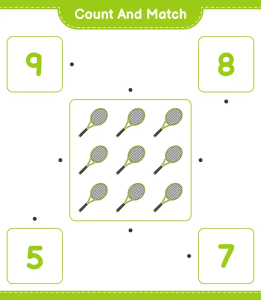 Zählen Und Übereinstimmen Die Anzahl Der Tennisschläger Zählen Und Mit — Stockvektor