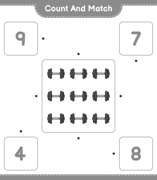 Contare Abbinare Contare Numero Dumbbell Abbinare Con Numeri Giusti Gioco — Vettoriale Stock