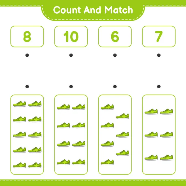 Contar Emparejar Contar Número Zapatillas Emparejar Con Los Números Correctos — Vector de stock