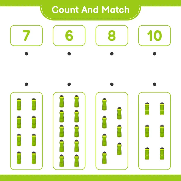 计数和匹配 计数运动水壶的数量 并与正确的数量匹配 教育儿童游戏 可打印工作表 矢量图解 — 图库矢量图片