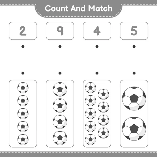 Contar Coincidir Contar Número Balón Fútbol Coincidir Con Los Números — Archivo Imágenes Vectoriales