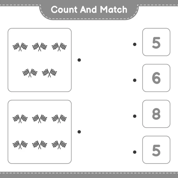 Contar Coincidir Contar Número Banderas Carreras Coincidir Con Los Números — Archivo Imágenes Vectoriales