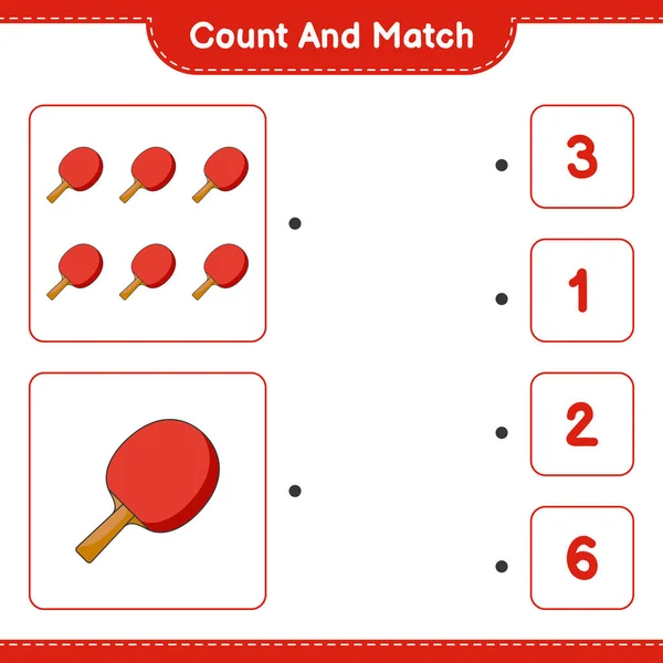 Zählen Und Übereinstimmen Die Anzahl Der Tischtennisschläger Zählen Und Mit — Stockvektor