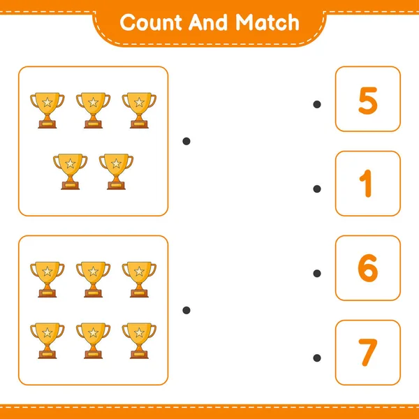 Подсчитайте Сравните Посчитайте Количество Трофеев Сравните Правильными Номерами Образовательные Игры — стоковый вектор