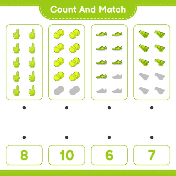 Contar Partido Contar Número Dedo Espuma Silbato Pelota Tenis Zapatilla — Archivo Imágenes Vectoriales