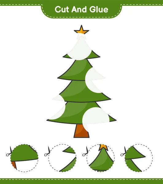 Stříhat Lepit Řezat Části Vánočního Stromku Lepit Vzdělávací Dětská Hra — Stockový vektor