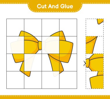Kes ve yapıştır, kurdele parçalarını kes ve yapıştır. Eğitimsel çocuk oyunu, yazdırılabilir çalışma tablosu, vektör illüstrasyonu