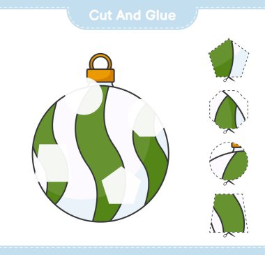 Kes ve yapıştır, Noel balosunun parçalarını kes ve yapıştır. Eğitimsel çocuk oyunu, yazdırılabilir çalışma tablosu, vektör illüstrasyonu