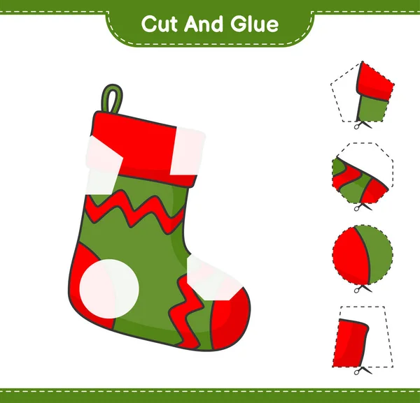 Řezat Lepit Řezat Části Vánoční Ponožky Lepit Vzdělávací Dětská Hra — Stockový vektor