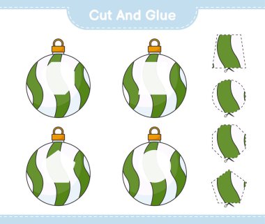 Kes ve yapıştır, Noel balosunun parçalarını kes ve yapıştır. Eğitimsel çocuk oyunu, yazdırılabilir çalışma tablosu, vektör illüstrasyonu