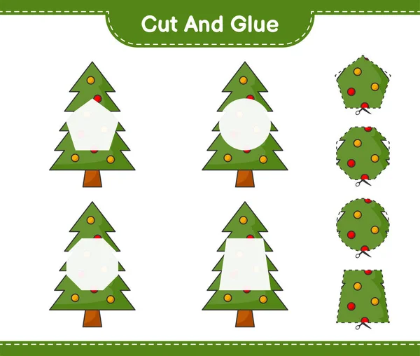 Κόψτε Και Κολλήστε Κόψτε Μέρη Του Χριστουγεννιάτικου Δέντρου Και Κολλήστε — Διανυσματικό Αρχείο